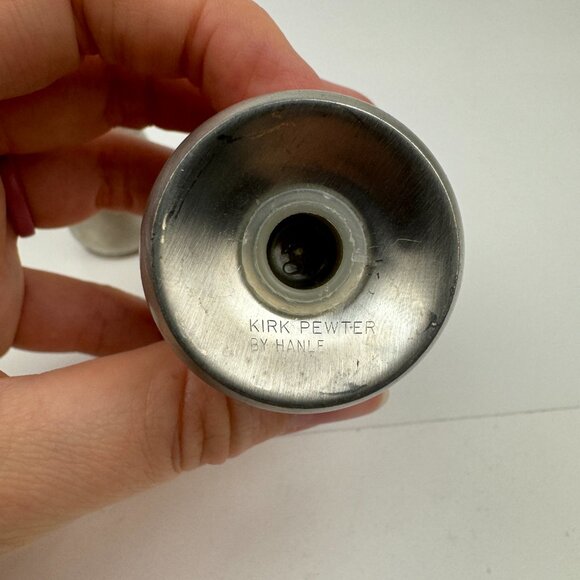 Vtg‎ 70s Kirk Pewter by Hanle Salt and Pepper Shaker Mushroom Shape Aged Small - Picture 7 of 11